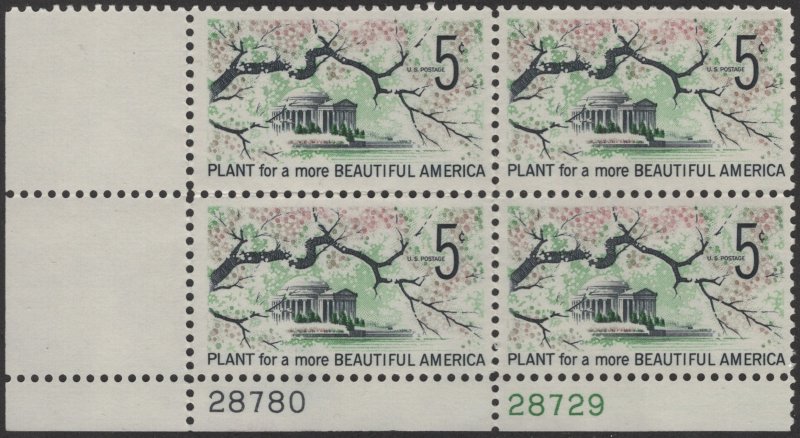 SC#1318 5¢ Beautification of America Issue Plate Block: LL #28780 (1966) MNH