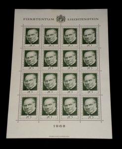 1968, LIECHTENSTEIN, PIONEER OF PHILATELY, 20, SHEET/16 , MNH, NICE! LQQK!