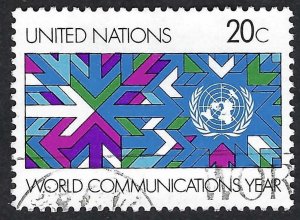 United Nations #392 20¢ World Communications Year (1983). Used.