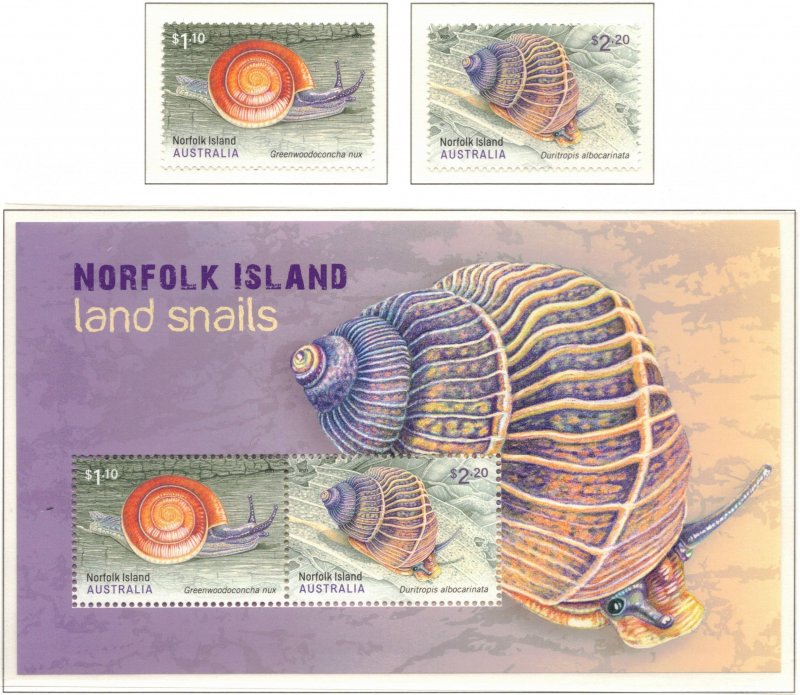 NORFOLK ISLAND 2021 Land Snails; Scott 1164-65, 1165a, SG 1313-15; MNH