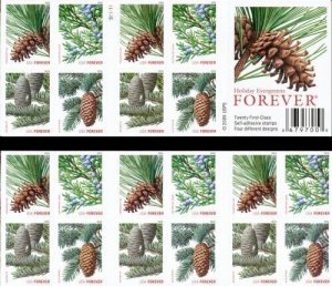 2010 44c Forever Holiday Evergreens, Booklet of 20 Scott 4478-4481 Mint F/VF NH