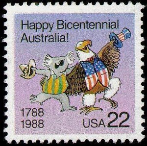 1988 Happy Bicentennial Australia, USA Single 22c Postage Stamp, Sc#2370, MNH