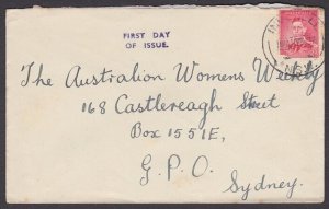 AUSTRALIA 1937 GVI 2d FDC - Small first Day handstamp......................A1145