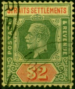 Straits Settlements 1923 $2 Green & Red-Pale Yellow SG240 Fine Used (5)