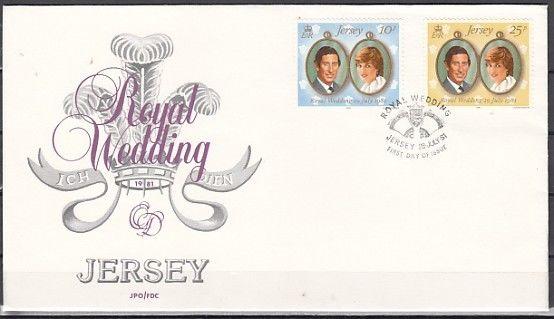 Jersey, Scott cat. 280-281. Diana`s Royal Wedding issue. First day cover. ^