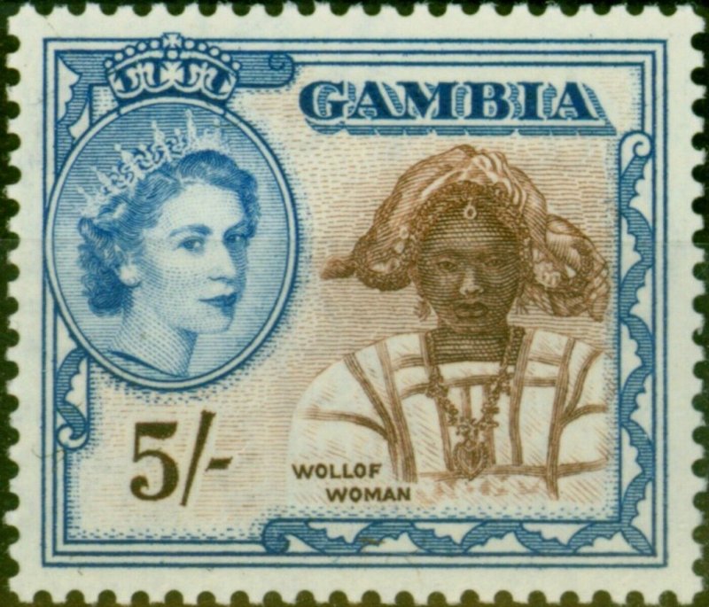 Gambia 1953 5s Chocolate & Bright Blue SG183 Fine LMM 