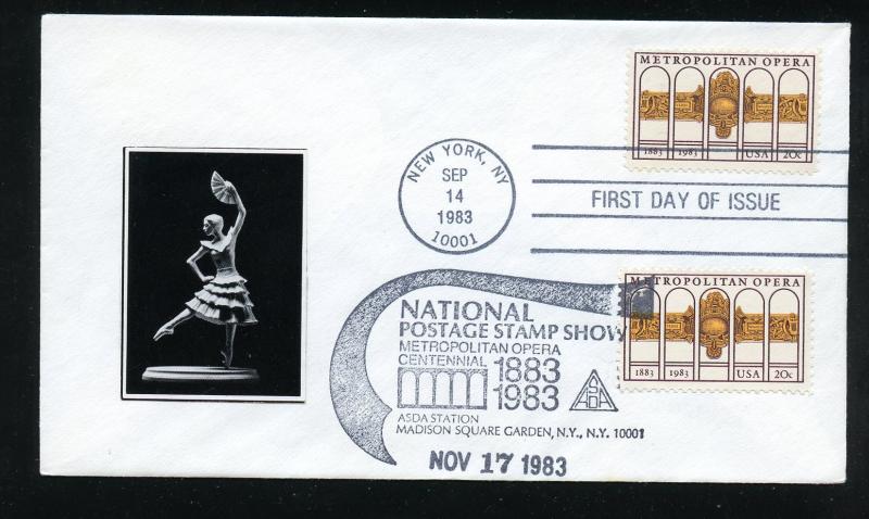 US 2054 Metropolitan Opera 100th Anniv UA Unknown cachet Dual Cancellation FDC