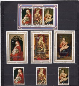 COOK ISLANDS 1978 CHRISTMAS PAINTINGS SET OF 3 STAMPS & 4 S/S MNH