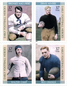 2003 37c Football Heroes, Block of 4 Scott 3808-11 Mint F/VF NH