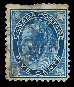 Canada 1897 Sc 70 used vg Victoria Maple Leaves in corners 5c