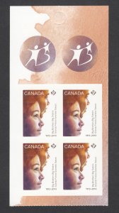 BIG BROTHERS BIG SISTERS CLUB = Booklet Page of 4 Canada 2013 #2645 MNH
