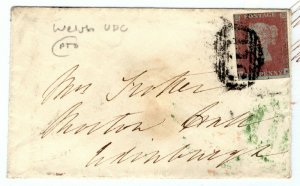 GB WALES Cover *BWLCH* UDC Late Use *146* Numeral Builth 1d Red 1849 PE257 