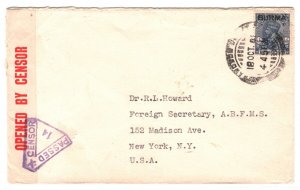 BURMA Overprint KGV India Late Use WW2 Cover SUPER *14* CENSOR 1941 USA KA65