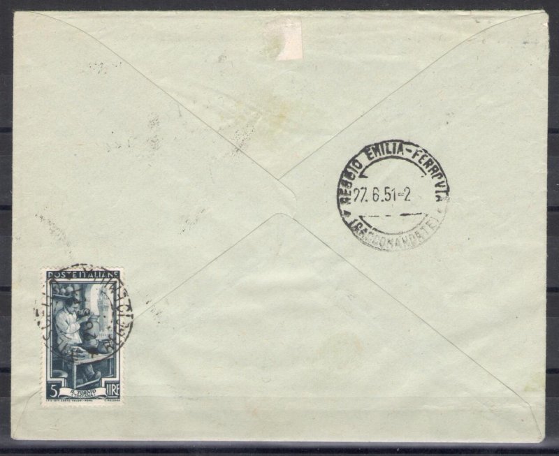 1951 Repubblica, Gymnici on Envelope, Recommended on 26.6.1951 traveled from Bre