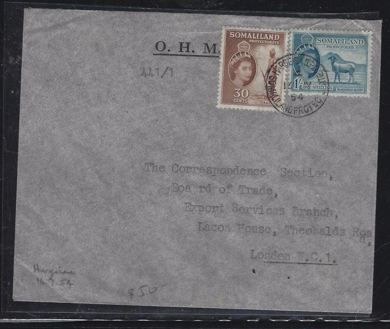 SOMALILAND COVER (P0412B)   QEII 30C+1/- A/M TO ENGLAND