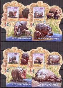 Ivory Coast 2014 Hippopotamus 4 S/S MNH