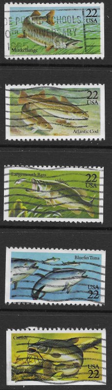 US #2205-09 Used set of five - Fish