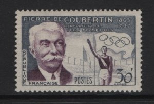 France  #817  MNH  1956  de Coubertin , founder modern Olympic Games