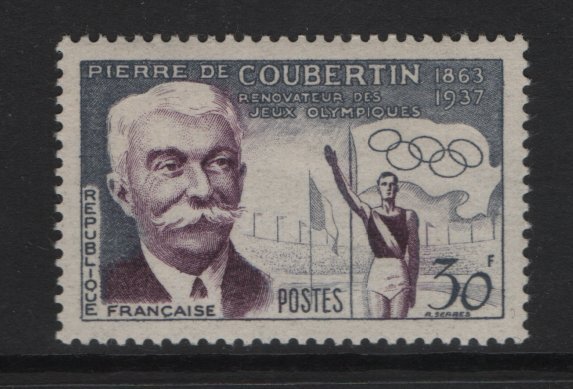 France  #817  MNH  1956  de Coubertin , founder modern Olympic Games