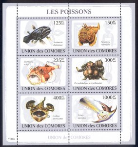 Comoro Islands - 2009 s/s of 6 Fish #1081 cv $ 11.50 Lot # 111