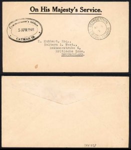 Cayman Islands 1948 stampless OHMS cover to British Zone GEORGETOWN pmk