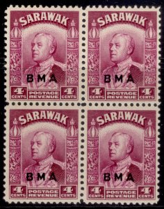 SARAWAK GVI SG129, 4c bright purple, NH MINT. Cat £22+ BLOCK x 4