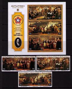 AITUTAKI Sc# 124 - 126d MNH VF Set3 x 3STRIP +SS War Patriot