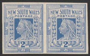 NEW SOUTH WALES 1899 QV 2d cobalt-blue, IMPERF pair, wmk crown NSW (SG w40).