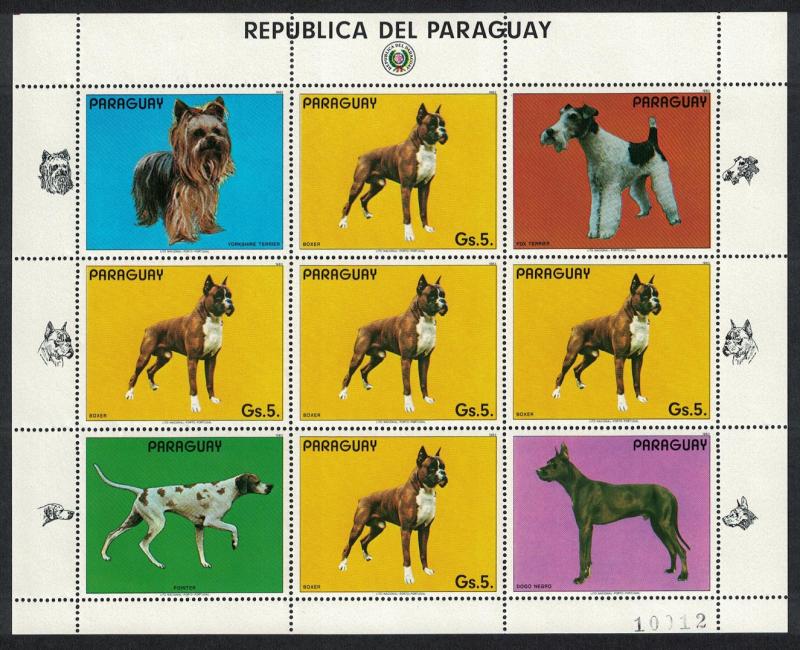 Paraguay Dog Boxer Sheetlet of 5v + labels SC#2107