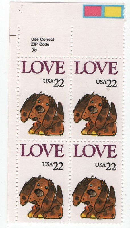 US, 2202, MNH, PLATE BLOCK, 1986, LOVE ISSUE