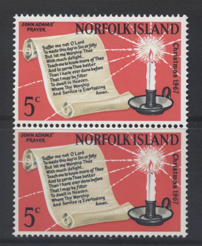 Norfolk Is - Scott 115- Christmas.-1967 -MLH - Joined Pair of  5c  Stamps