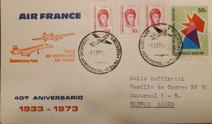 MI) 1973, ARGENTINA, AIR FRANCE, CIRCULATED INTERNALLY, STAMPS OF ARGENTINE