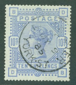 SG 177a 10/- cobalt on blued paper. Very fine used with a York street CDS... 