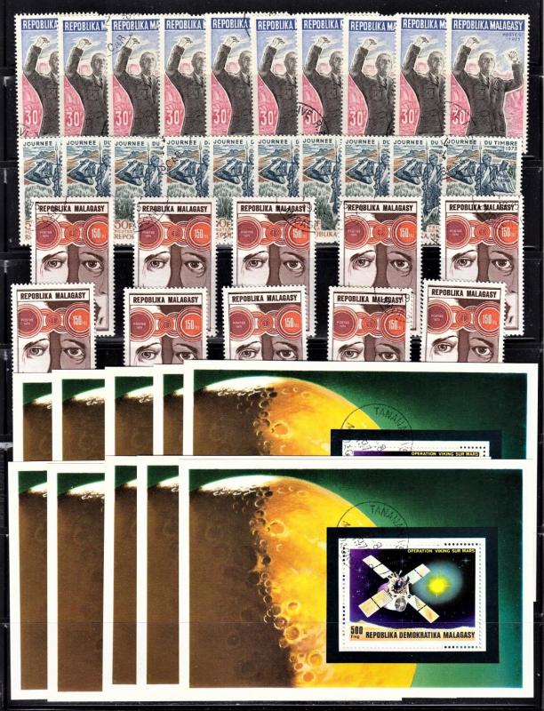 Madagascar wholesale lot 10 of each of Scott 457, 487, 510, 570 F to VF CTO.