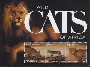 2012 Gambia Wild Cats of Africa MS3 (Scott 3423) MNH