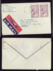 Newfoundland-Airmail cover-Sc#270 pair- id51-10 July 1947 to CAPO 10, Goose Bay-