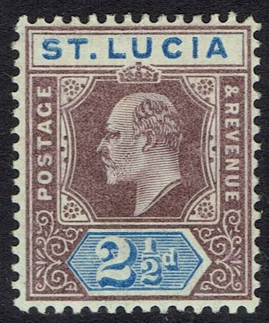 ST LUCIA 1902 KEVII 21/2D WMK CROWN CA