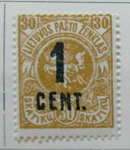 A11P5F27 Lithuania Lithuania 1922 Wmk Wavy Lines surch 1c on 30sk MH*-