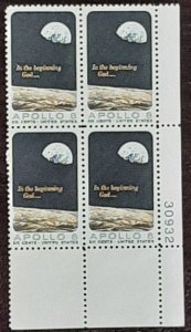 US Scott # 1371; 6c  Apollo 8 from  1969; MNH, og; plate block of 4