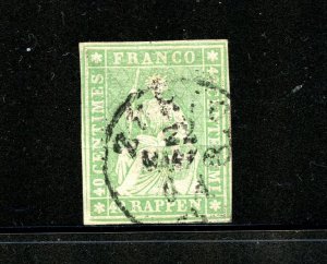 Switzerland #40 (S461) Helvetia 40r green, used, F-VF, CV$92.50