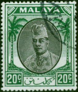 Kelantan 1951 20c Black & Green SG72 Fine Used