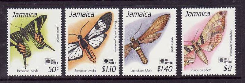 Jamaica-Sc#756-9-Unused NH set-Insects-Moths-Phila Nippon '91-1991-