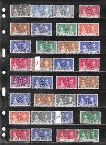 937 GEORGE VI CORONATION- 33 SETS (6 LH/ 2 HINGED) ALL OTHERS NEVER HINGED