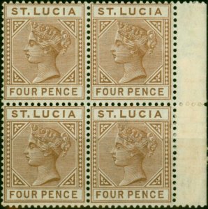 St Lucia 1885 4d Brown SG34 V.F LMM & MNH Block of 4