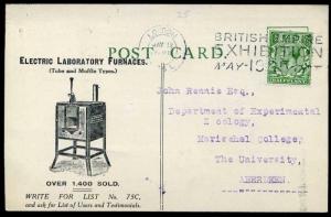 1925 Postal Stationery Advertising Post Card KGV Electric Lab Furnances