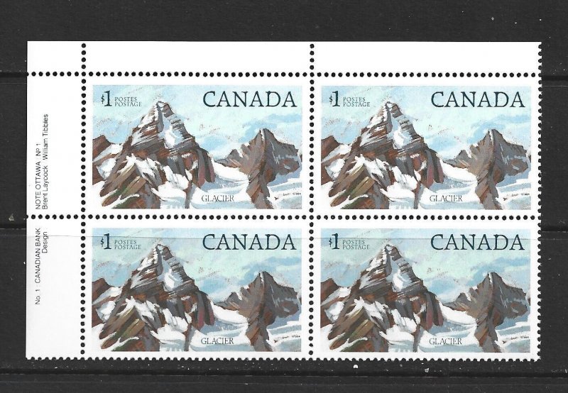 CANADA - 1984 GLACIER PARK UPPER LEFT PB - PLATE 1 - SCOTT 934 - MNH