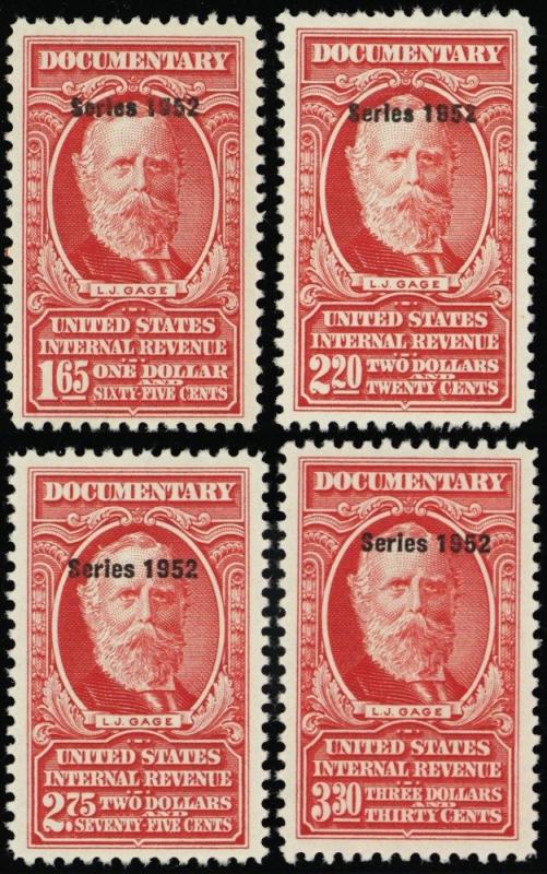 R601, 03, 04, 06, Mint VF OG LH Documentary Stamps Cat 750.00 Stuart