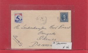 5 cent 1st class surface rate to DENMARK 1938 with Xmas seal Canada cover