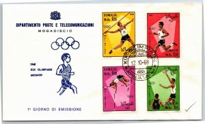 SOMALIA - XIX OLYMPICS IN MEXICO SET OF 4 ON CACHET FIRST DAY COVER 1968