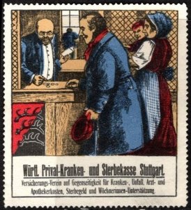 Vintage Germany Poster Stamp Württemberg Private Health And Death Fund